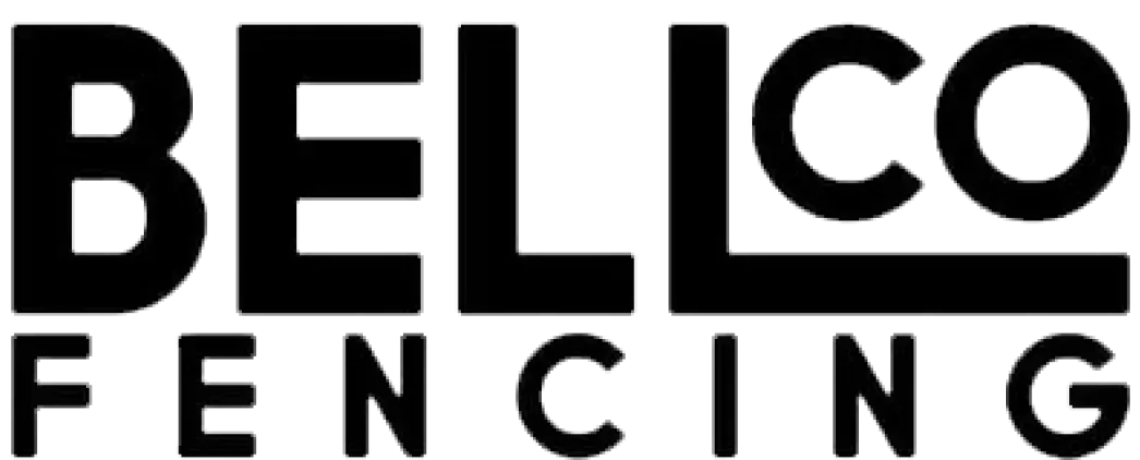 Black "BELLCO FENCING" logo. The "CO" is formed by a connected box.