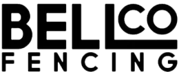 Black "BELLCO FENCING" logo. The "CO" is formed by a connected box.