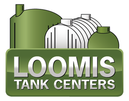 The logo for loomis tank centers is green and silver