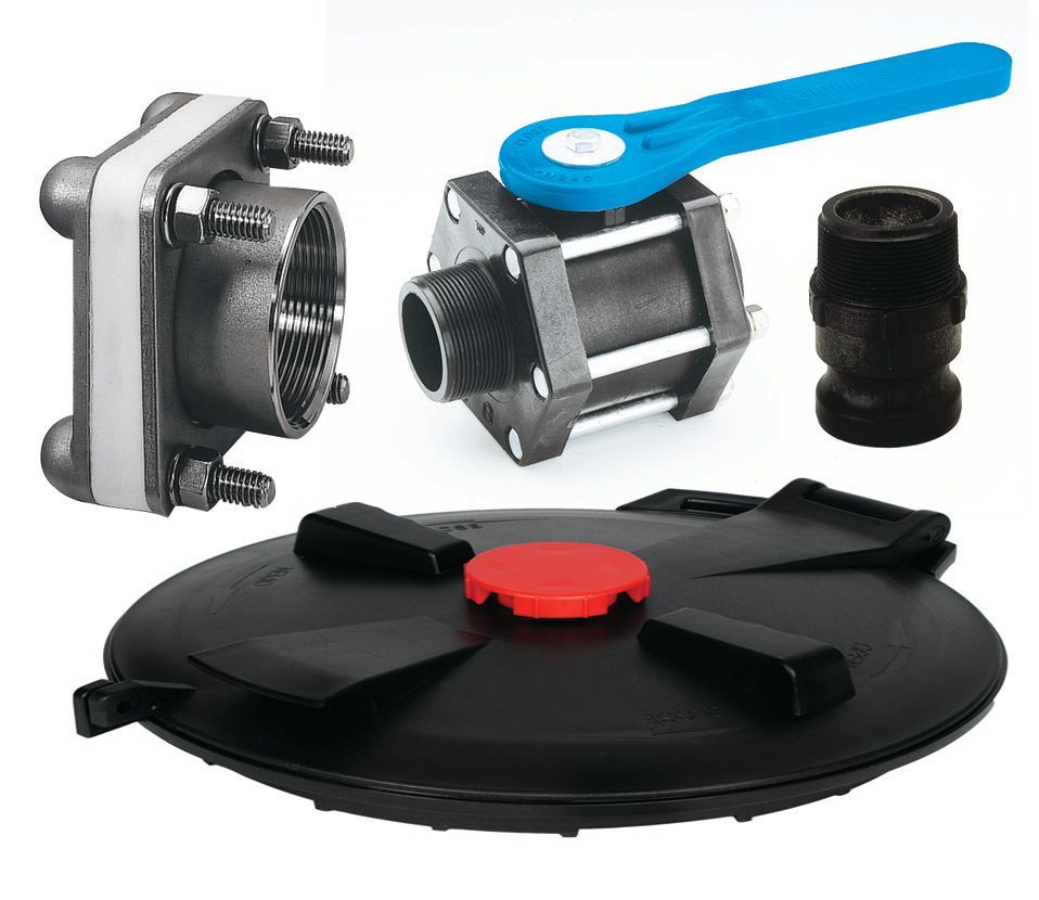 A bunch of different types of valves and fittings on a white background