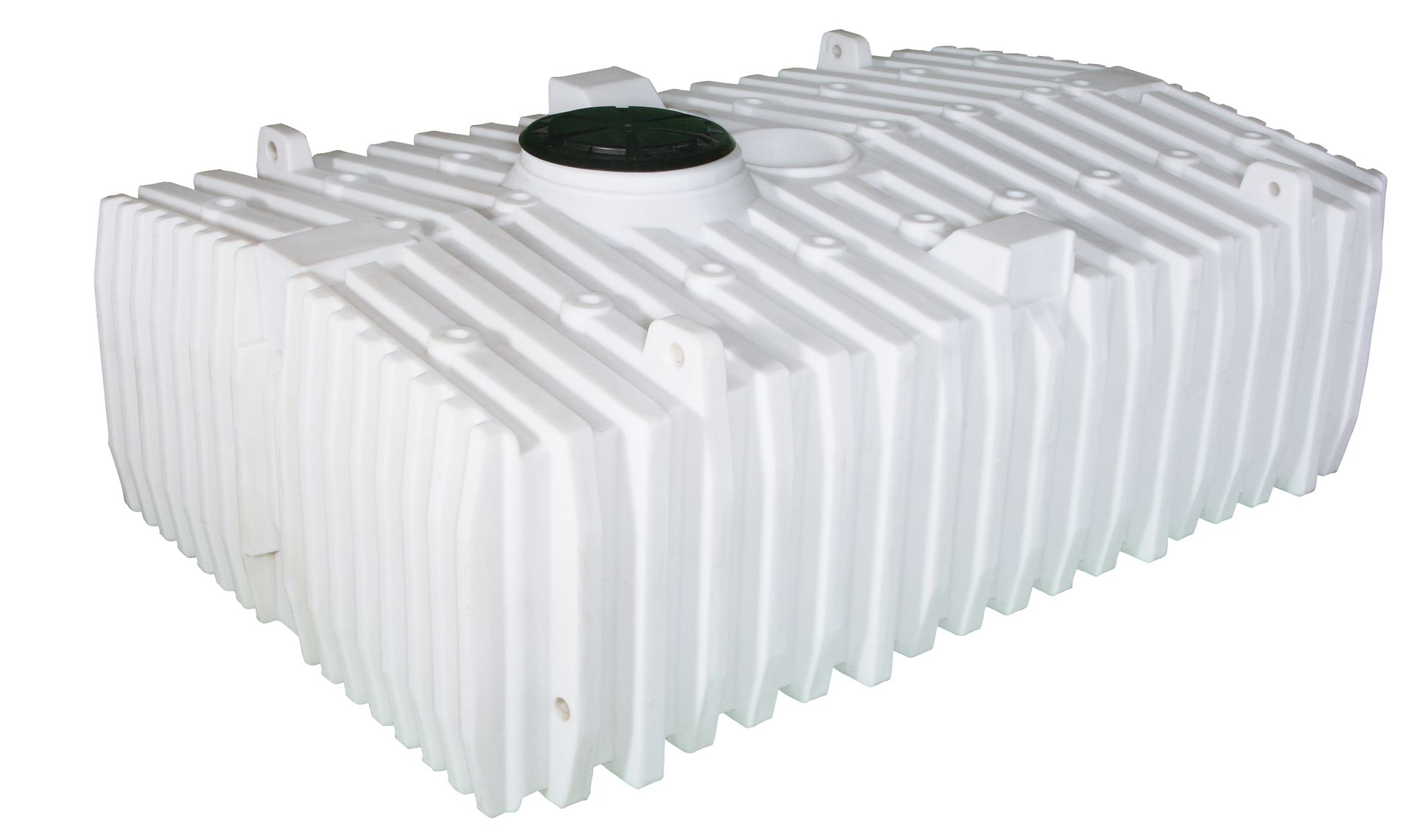 A white plastic water tank with a hole in the middle on a white background.