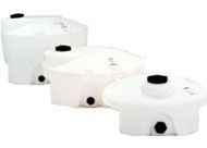 Three white plastic tanks are sitting next to each other on a white background.