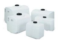 A group of white plastic tanks sitting next to each other on a white background.