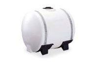 A white plastic tank with black feet on a white background.