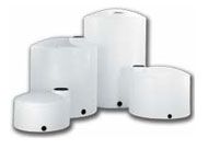 A group of white water tanks of different sizes are stacked on top of each other on a white background.