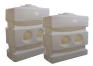 Two white plastic containers with holes in them on a white background.