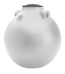 A white plastic septic tank with a black lid on a white background.