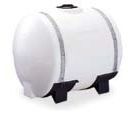 A white barrel with black handles and wheels on a white background.