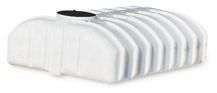 A white water tank is sitting on a white surface.