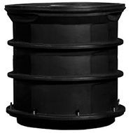 A black plastic barrel with a lid on a white background.