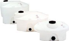 Three white plastic tanks are sitting next to each other on a white background.