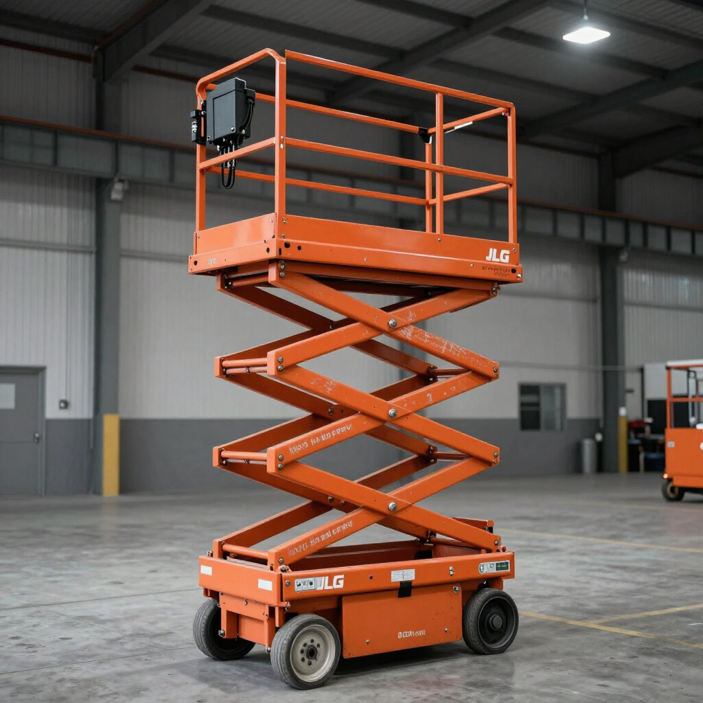 Piattaforma a forbice JLG con cestello sollevato