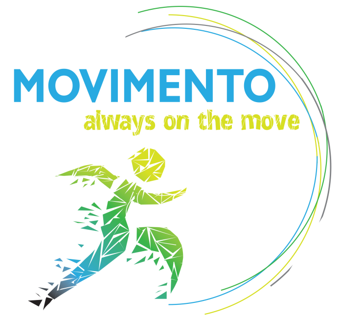 Een logo voor movimento altijd in beweging