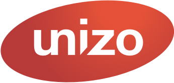 Een rood ovaal met het woord unizo erop
