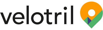 Een logo voor velotril met een oranje en groene cirkel