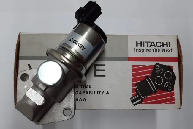 Válvula de control de aire en ralentí Hitachi, con caja, acero inoxidable, conector negro.