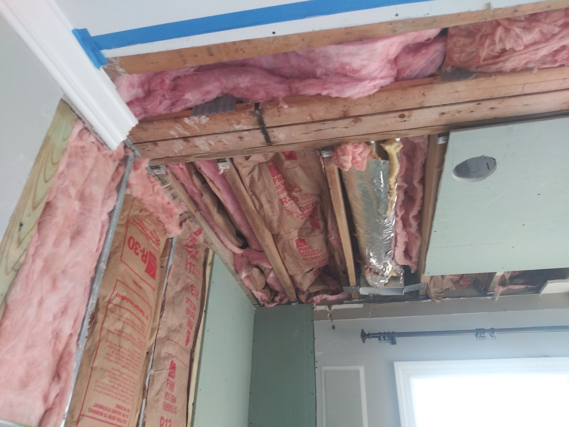 A room with a lot of insulation on the ceiling