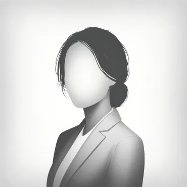 A woman without a face is wearing a suit