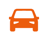 Ícone de carro laranja visto de frente sobre fundo branco