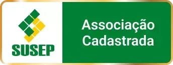 Logo da SUSEP com faixa verde escrita “Associação Cadastrada” em fundo branco e laranja.