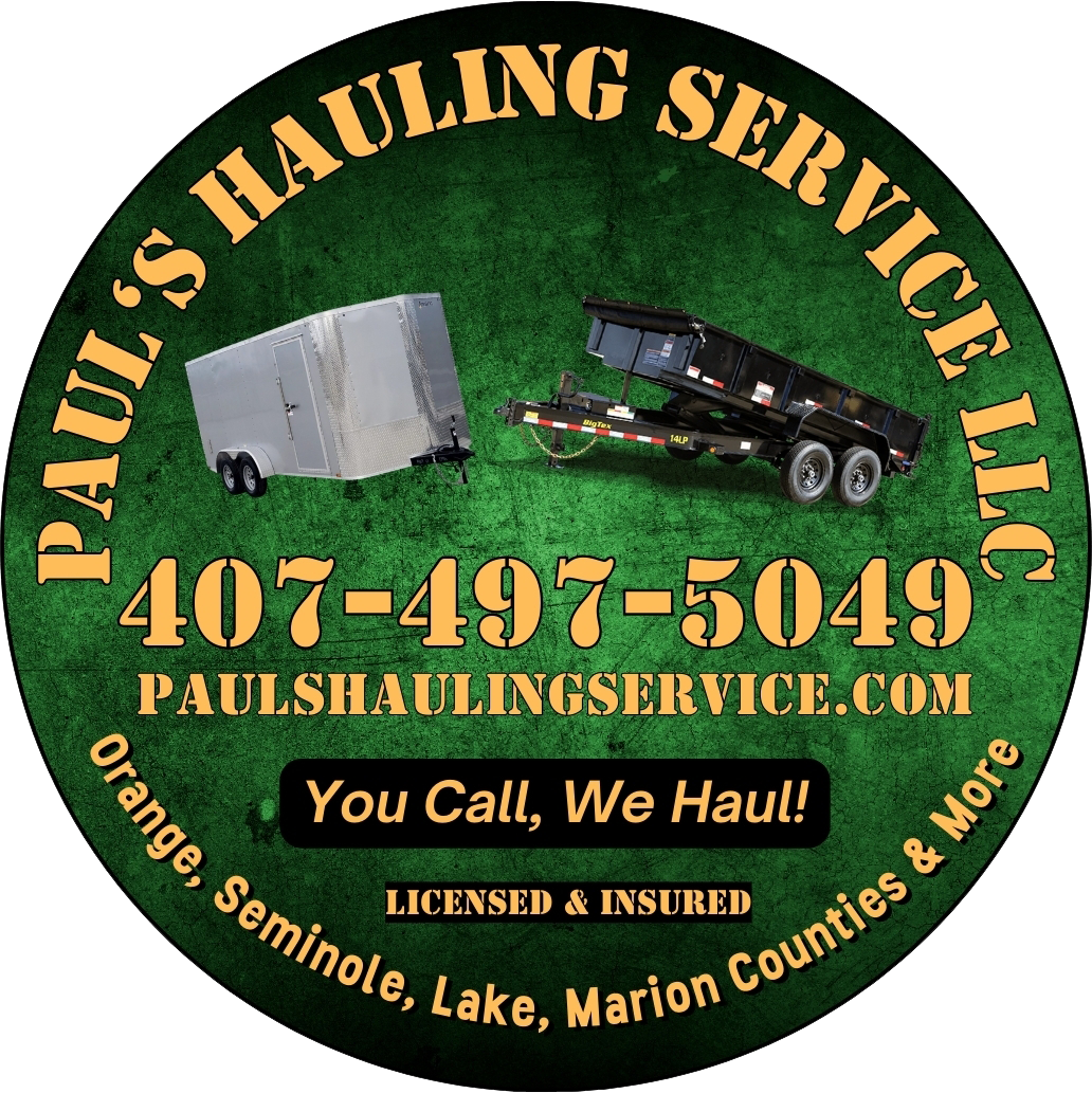 Circular logo: Paul's Hauling Service LLC. Phone number and website included.