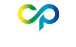 Logo astratto in stile CP nei colori verde, giallo e blu su sfondo bianco.