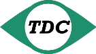 Logotipo de TDC: letras negras dentro de un círculo blanco, dentro de un diamante verde.