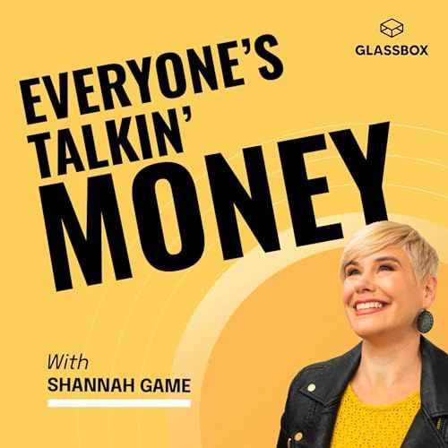 A woman is smiling on a yellow background with the words `` everyone 's talkin ' money ''.