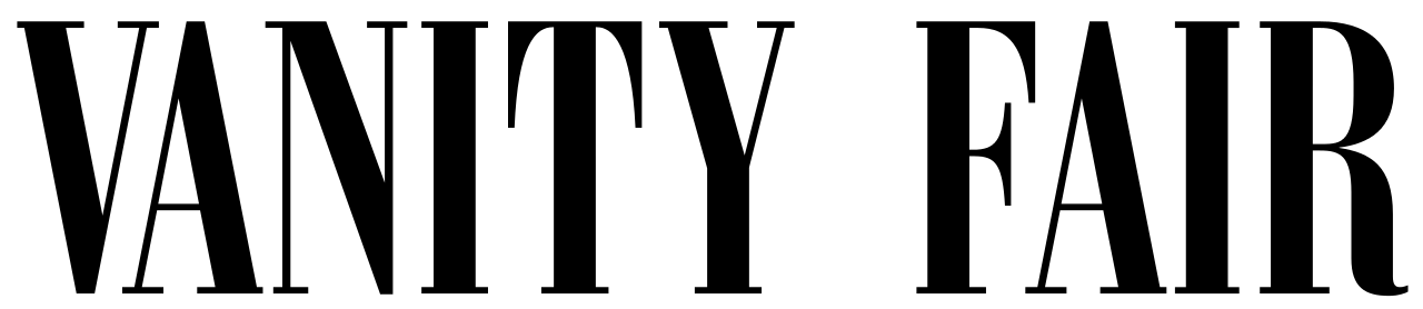 A black and white image of the vanity fair logo