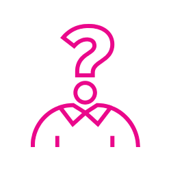 Pink icon of person with question mark head.
