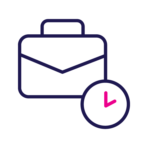 Briefcase with clock icon, suggesting work hours.