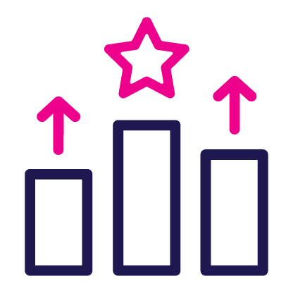 Bar graph with star and arrows, symbolizing growth and success.