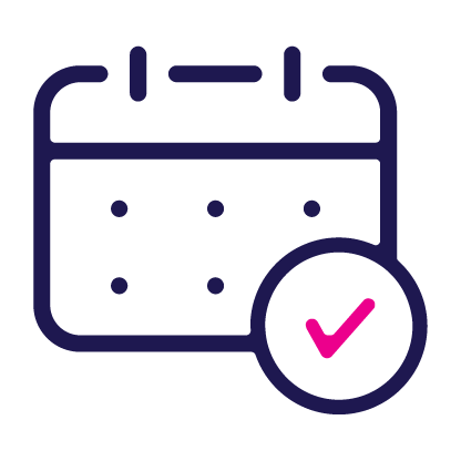 Calendar icon with a check mark, indicating an event confirmed or completed.