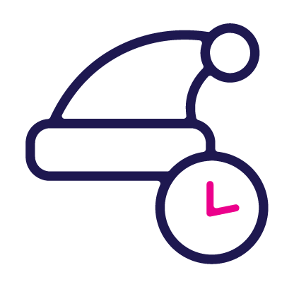 Sleep timer icon: dark blue sleep cap with a pink-detailed clock.
