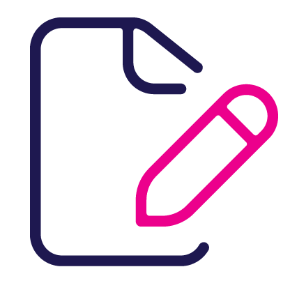 Dark blue document with pink pencil, indicating editing.