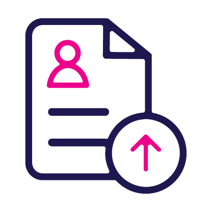 Document with person icon, upload arrow.