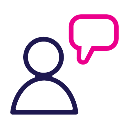 Person icon with a speech bubble.