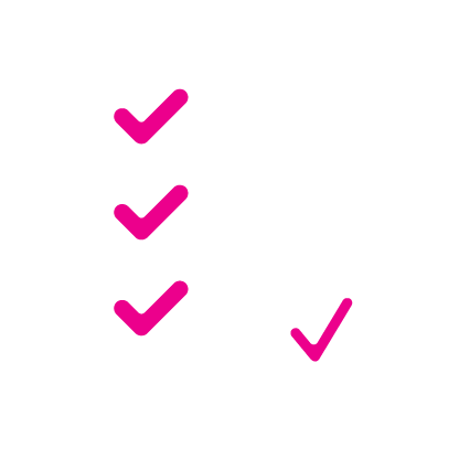 Pink checkmarks, a list with three items checked and one item unchecked.