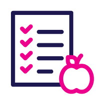 Checklist with completed items and apple icon.