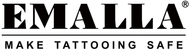 EMALLA logo with the tagline “MAKE TATTOOING SAFE” in black and white