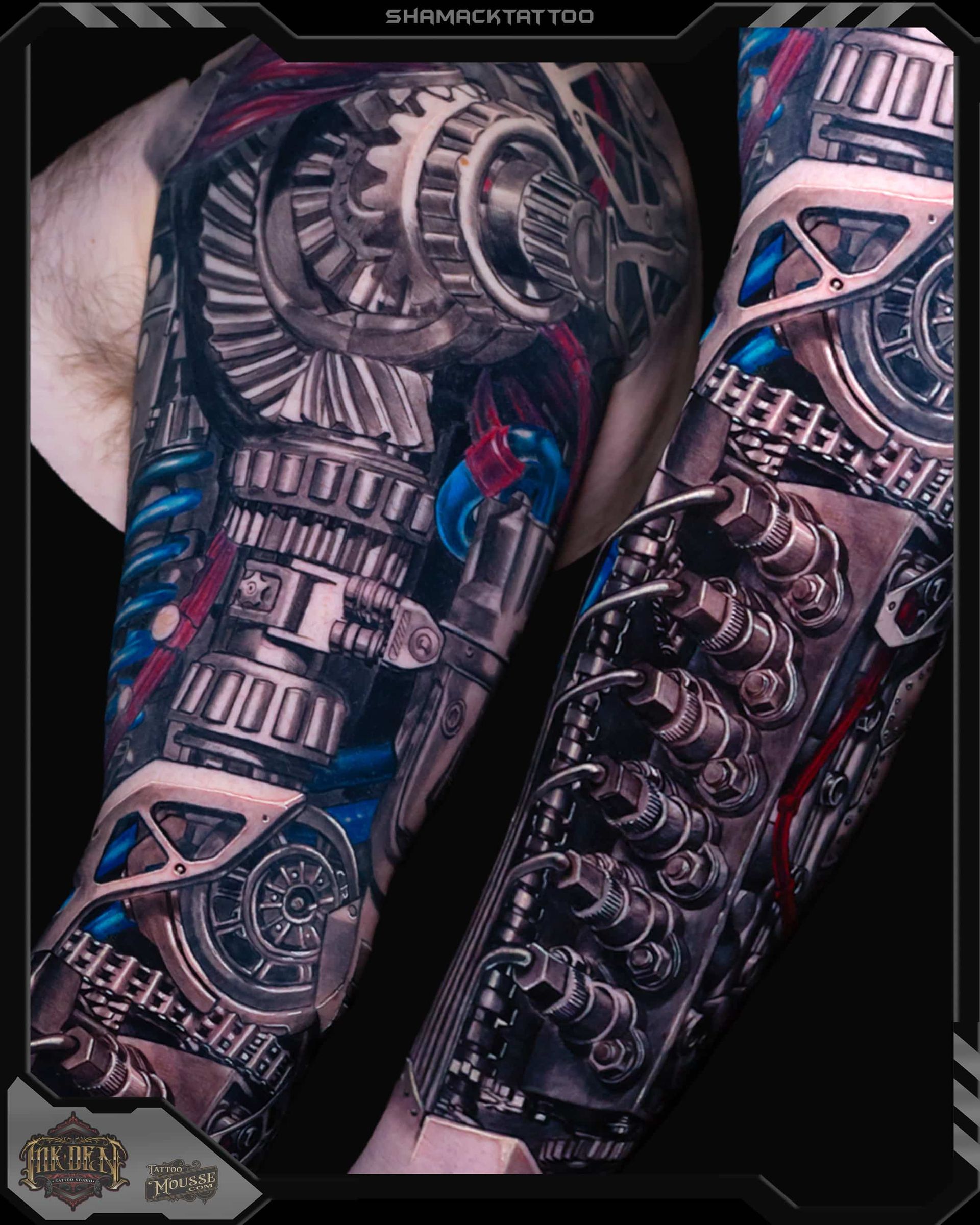  biomechanical-05-custom-car-engine-3d-realism-sleeve-Shamack-tattoo-inkden