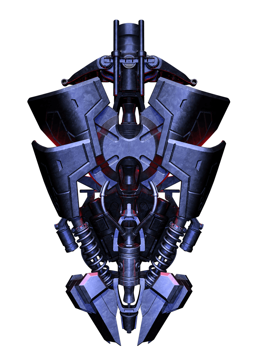 Blue-purple futuristic robot/mecha with symmetrical armor on a white background