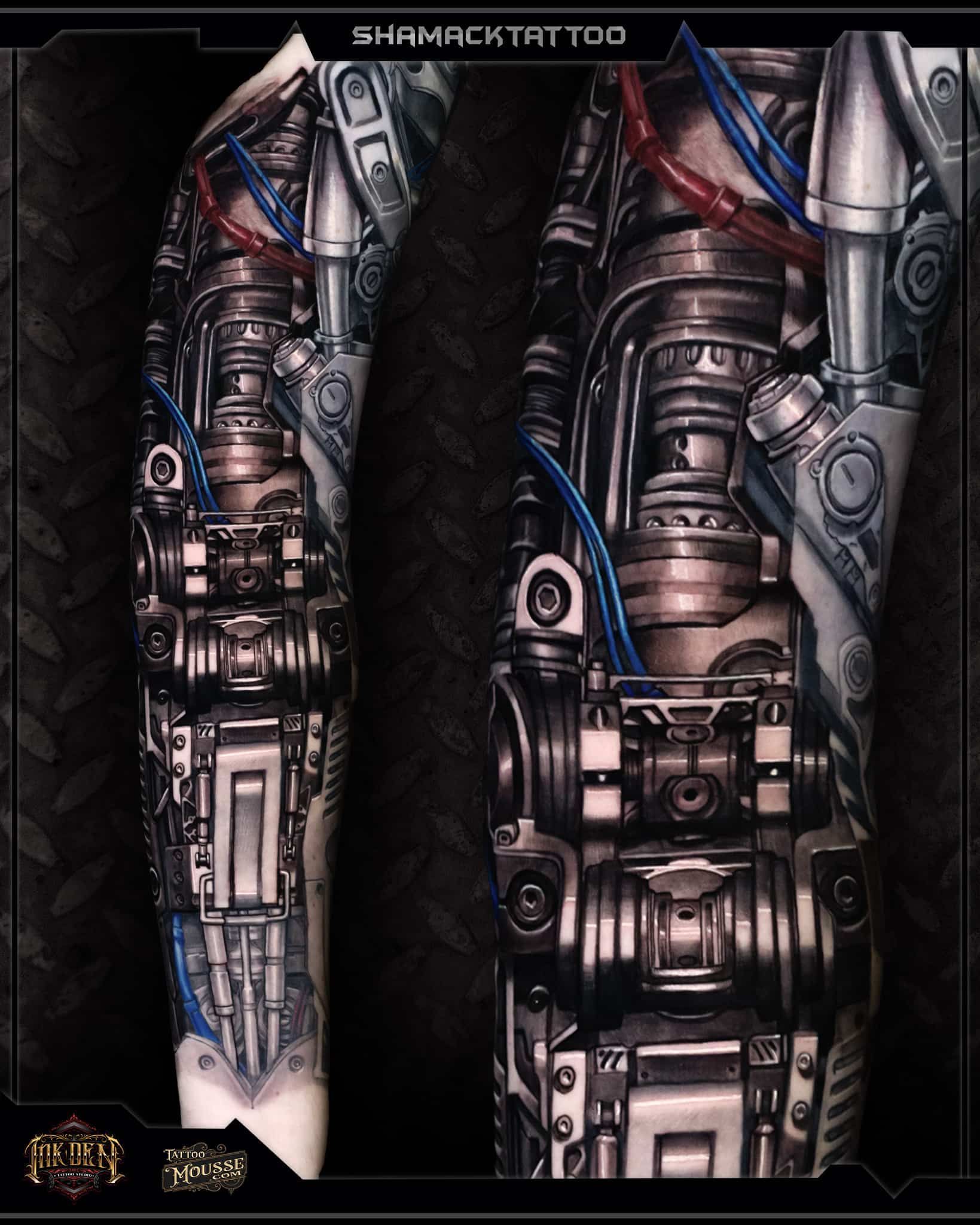 biomechanical-mechtattoo-01-red-blue-full-sleeve-Shamack-tattoo-inkden