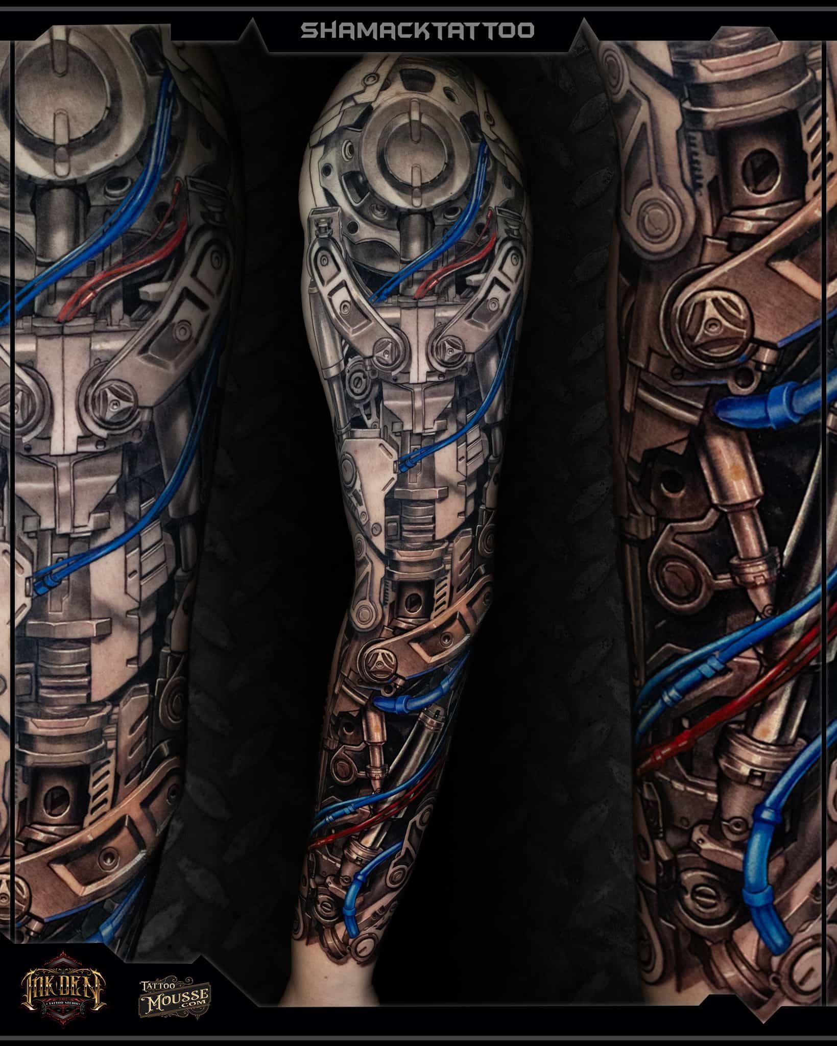 biomechanical-mechtattoo-blue-RED-03-sleeve-Shamack-tattoo-inkden