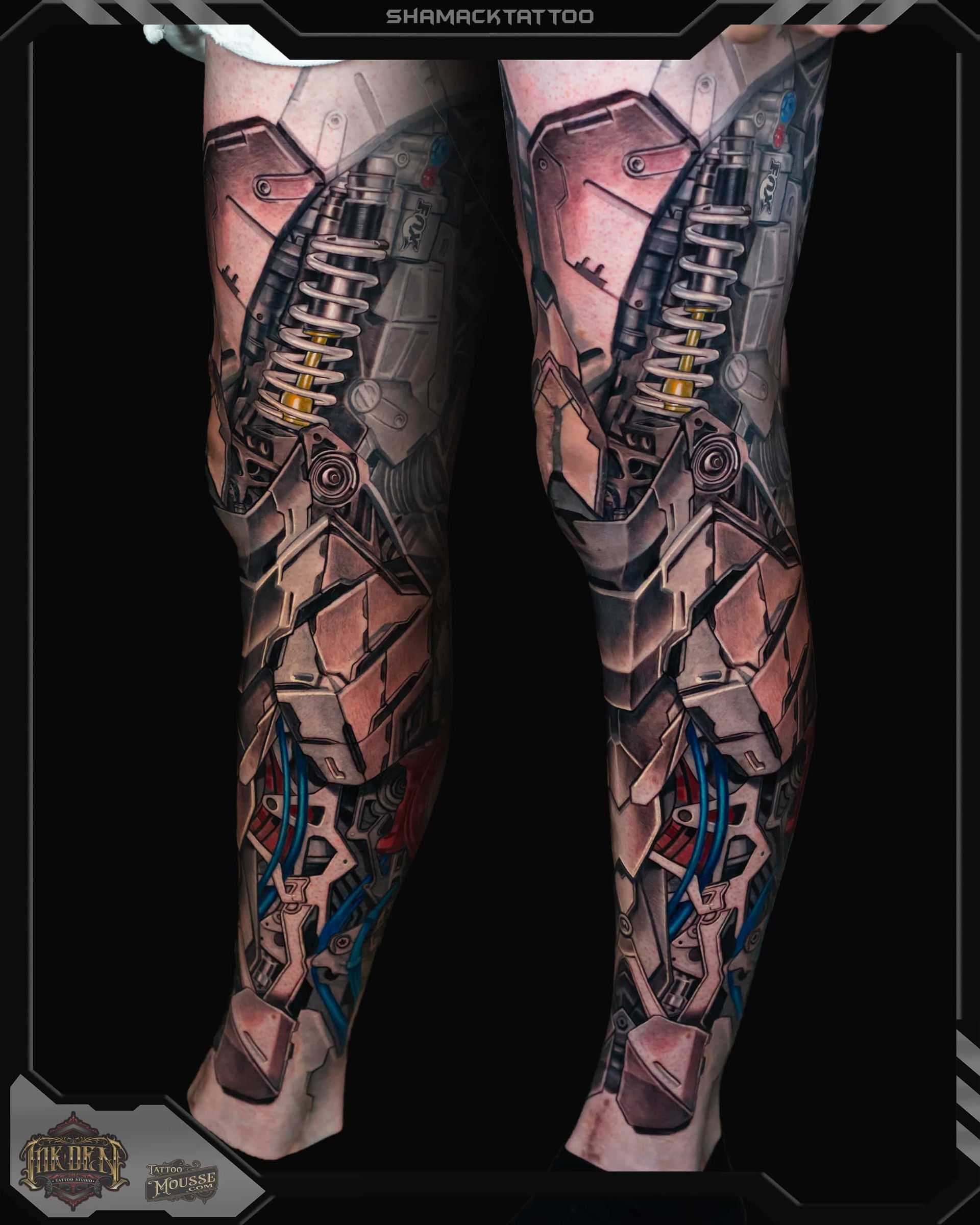 leg-sleeve-biomechanical-spring-side-tattoo-Shamack-tattoo-inkden-Blackpool