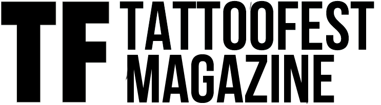 Black-and-white “TF TATTOOFEST MAGAZINE” logo text