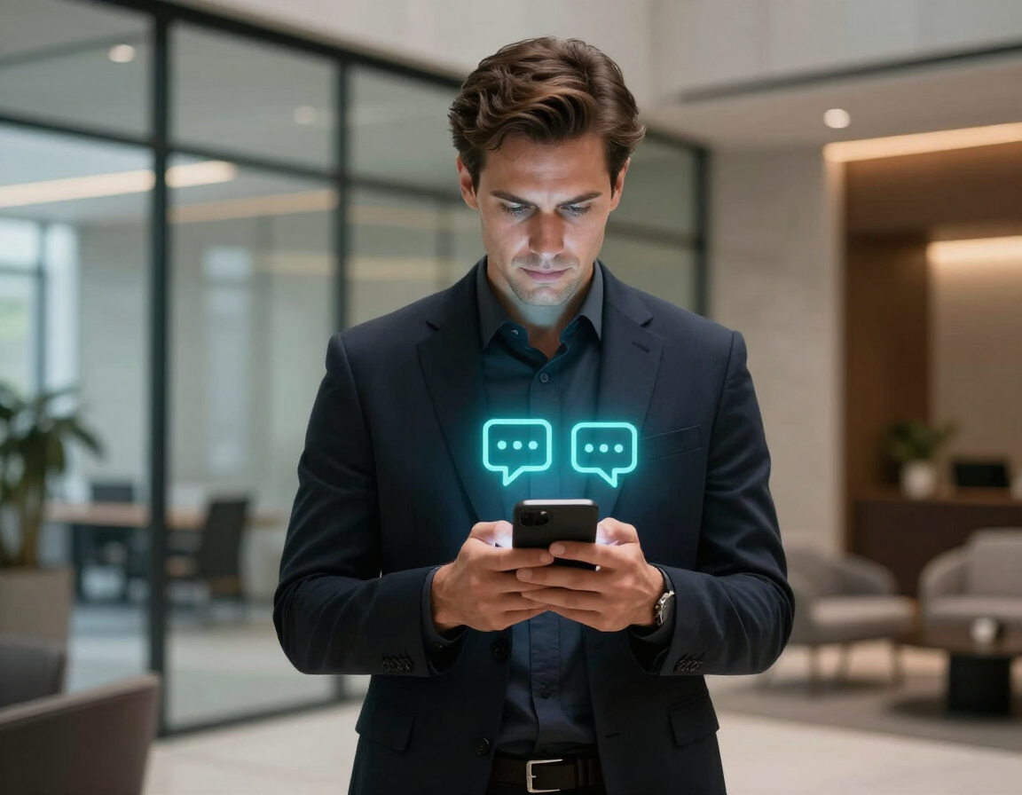 A person using a smartphone, choosing between talking or typing to an AI agent