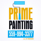 Prime Painting logo with blue paint roller, phone number 559-994-3377, and license 856590