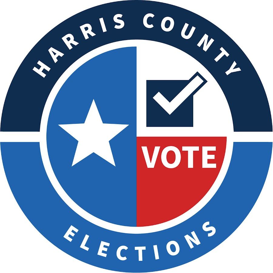 Harris County Elections logo: Texas flag design with a checkmark and 