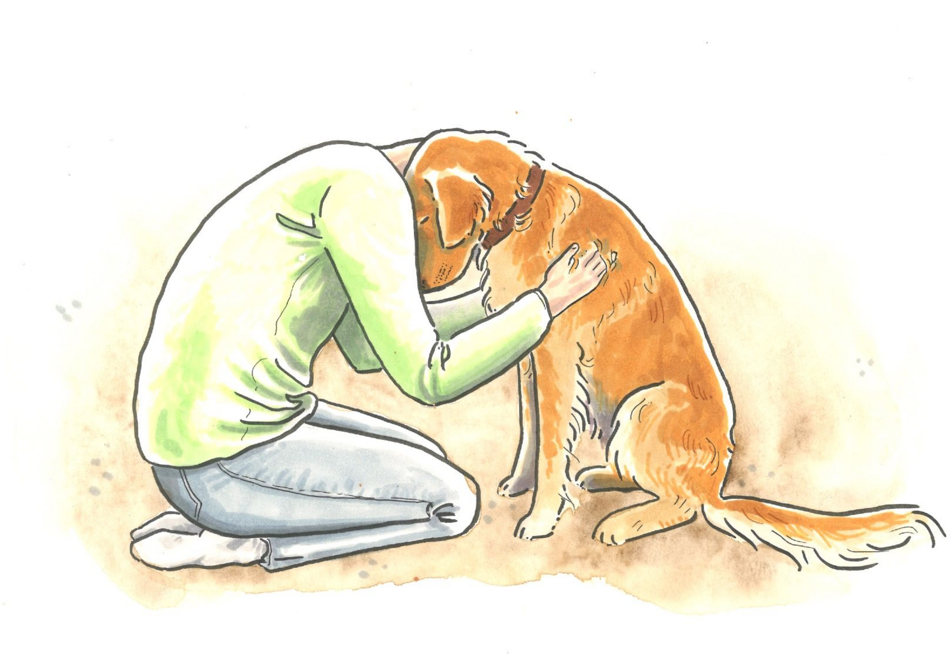 Hond mens knuffel Mariska tekent afscheid rouwkaart